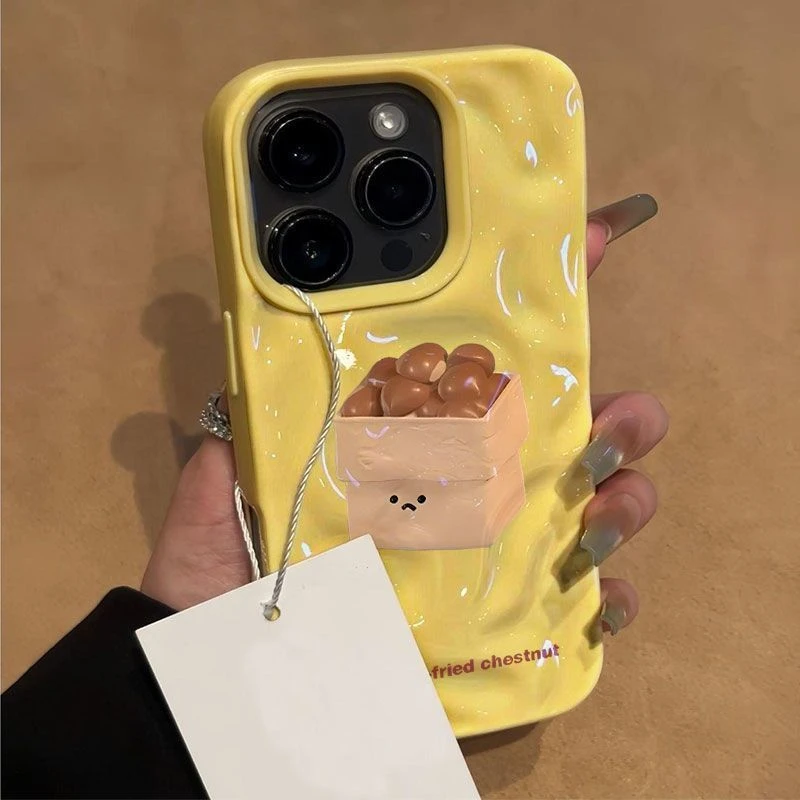 一袋栗子适用苹果16/15褶皱手机壳iphone14/13陨石纹12pro卡通11