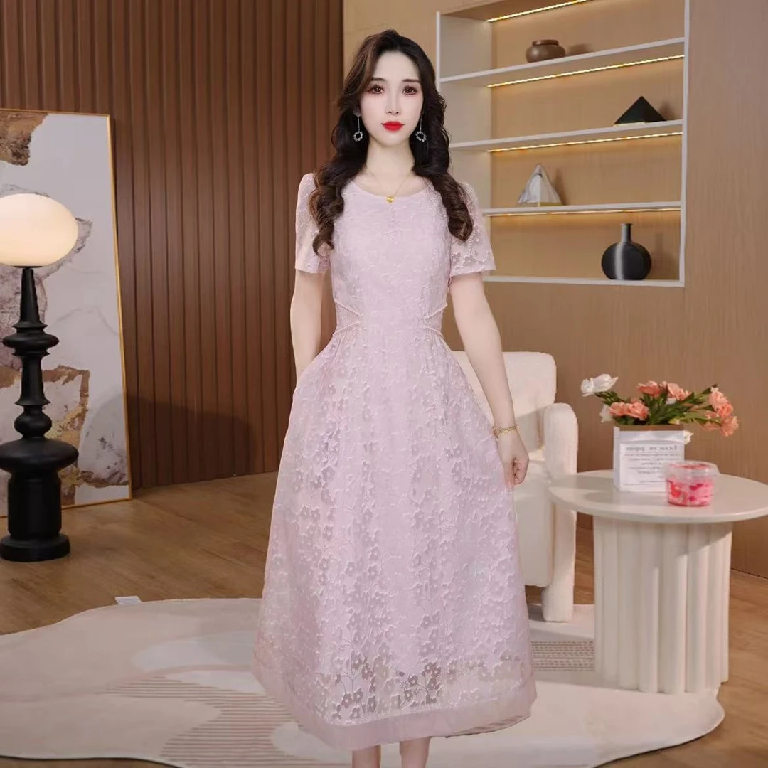 【连衣裙】2025短袖夏季中长裙气质时尚收腰法式显瘦小个子