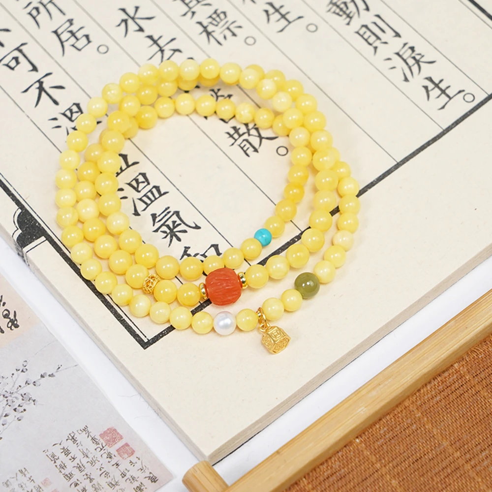 天然俄罗斯蜜蜡三圈小众设计精美百搭手串QF-C36（多样性发一）