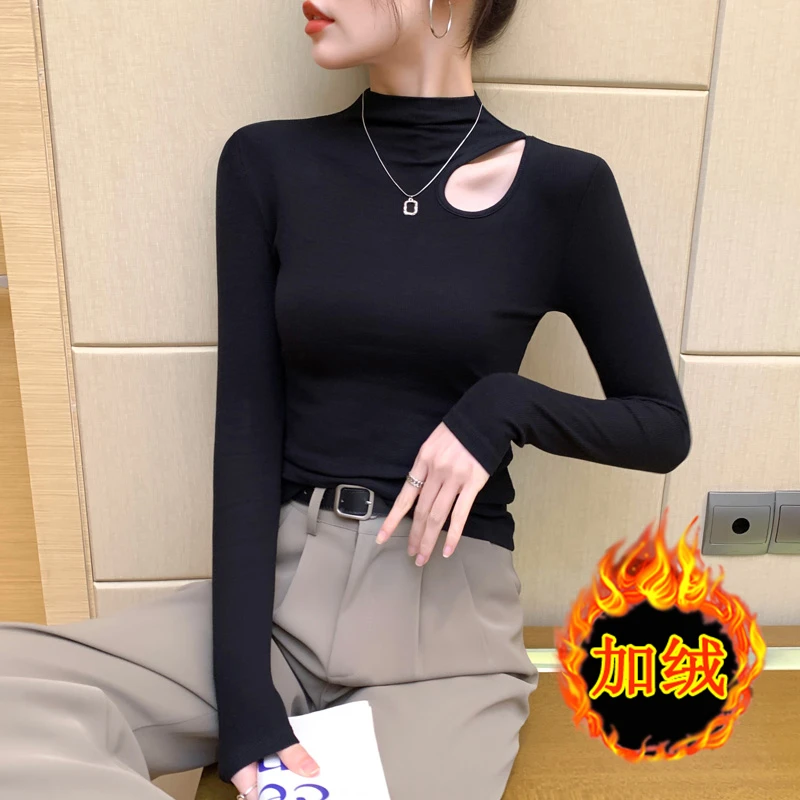 镂空半高领打底衫女内搭2025秋冬新款打底衫女款爆款2025新款秋冬