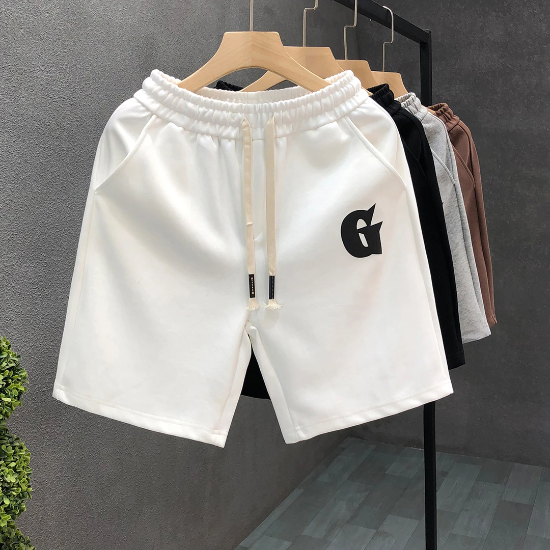 简约白色短裤男潮牌潮流五分裤2025薄款男士宽松运动外穿裤子