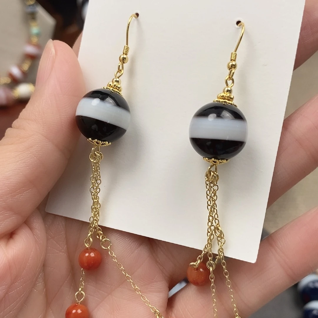 玛瑙/玉髓玛瑙耳坠合金