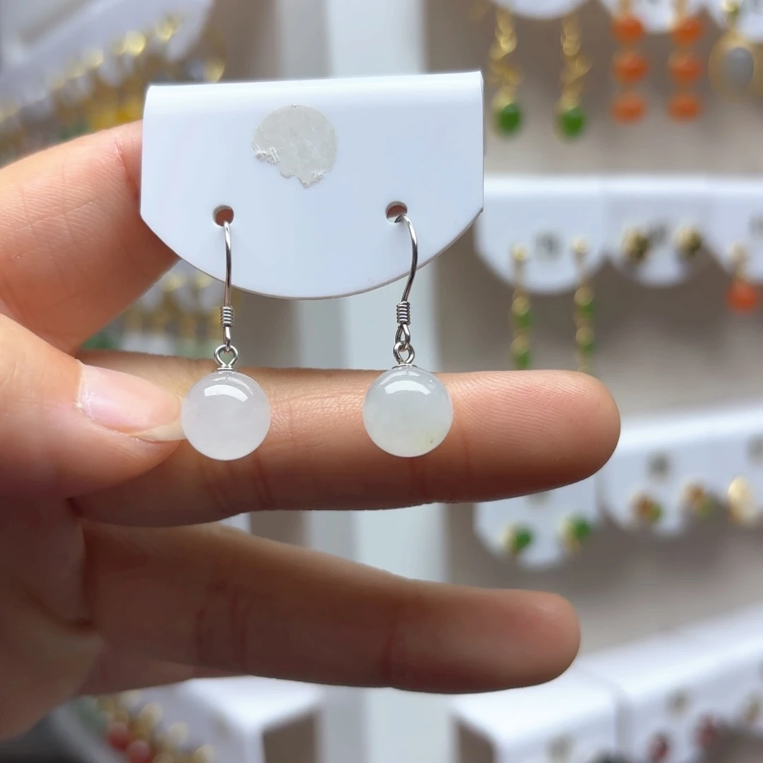 和田玉耳饰银S925镶嵌