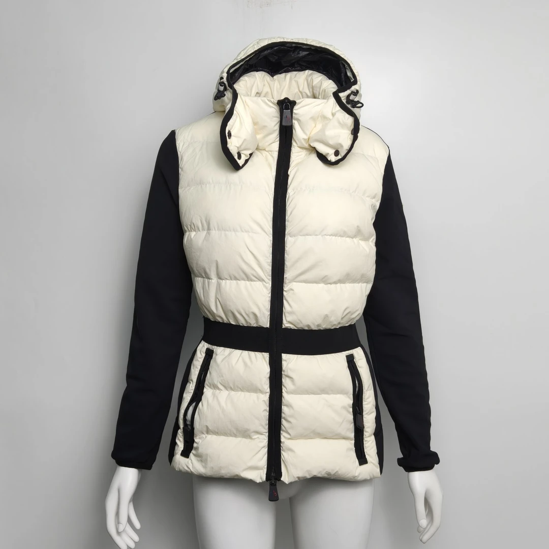 95新 MONCLER 【lu】 黑白 锦纶 带帽 拼接羽绒服 LP245927930