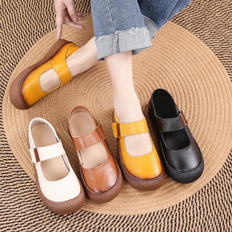 真皮妈妈鞋软皮软底平底鞋民族风乐福鞋舒适春秋夏透气百搭复古鞋