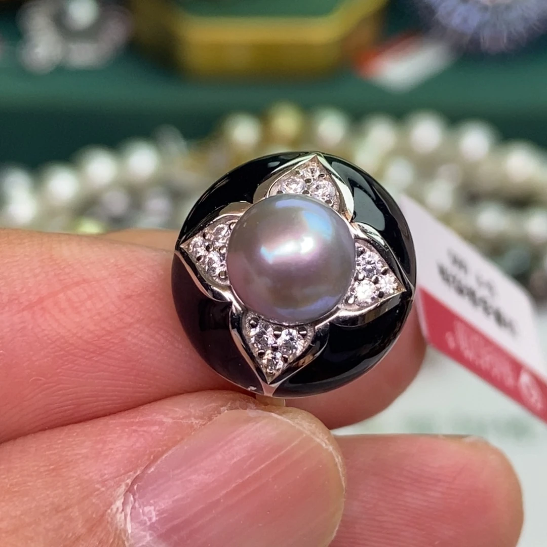 银S925镶嵌戒指海水珍珠