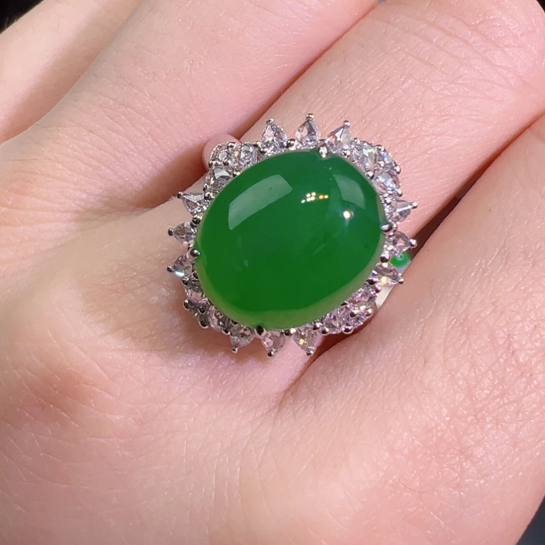 翡翠戒指18K金镶嵌短*戒指