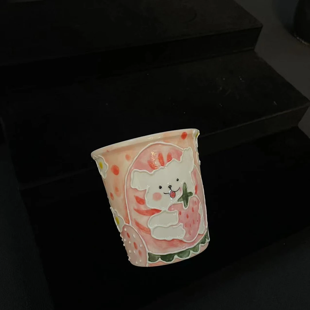 漫甜手绘立体釉下彩压手杯