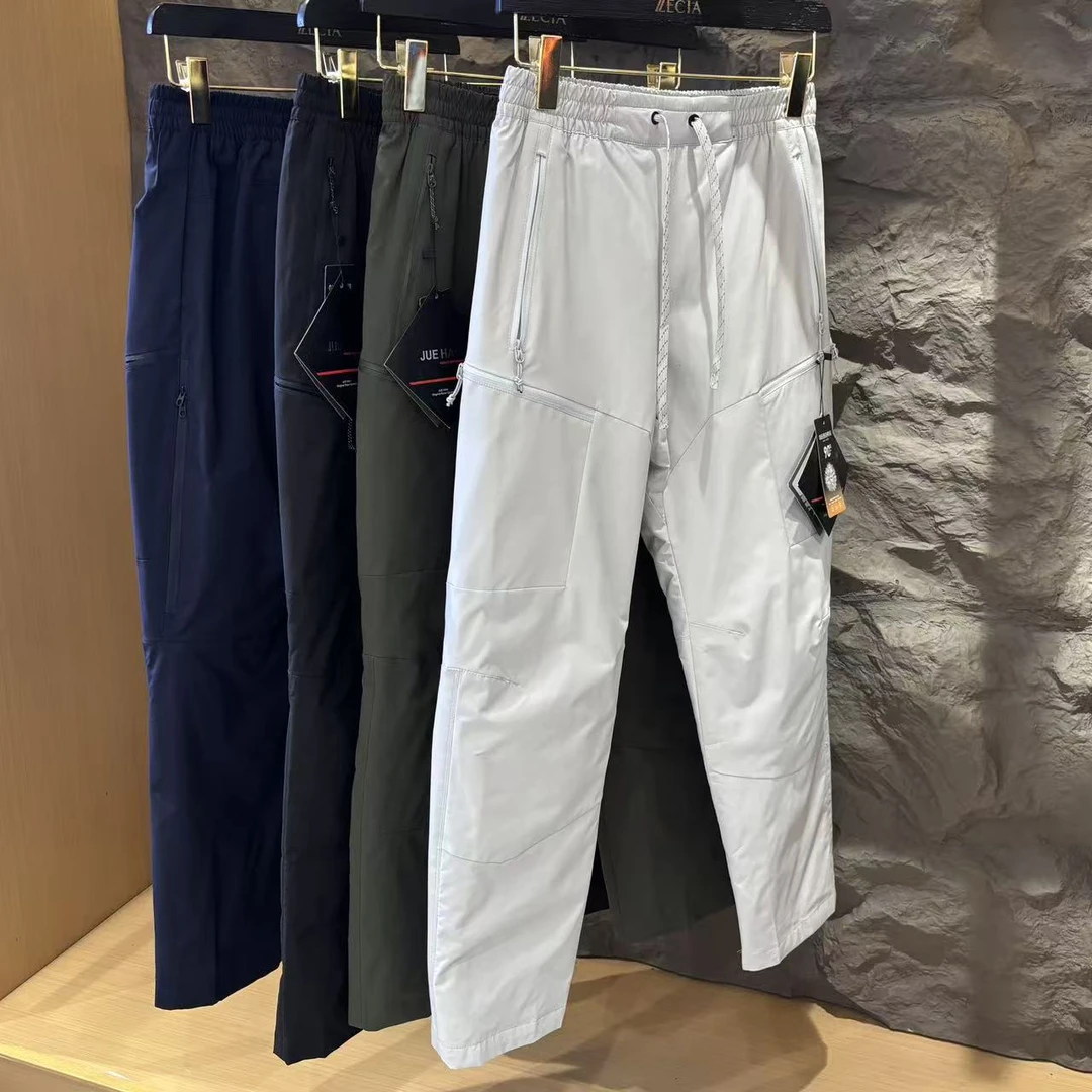 纯色免烫保暖一等品拉链羽绒裤弹力白色登山休闲裤