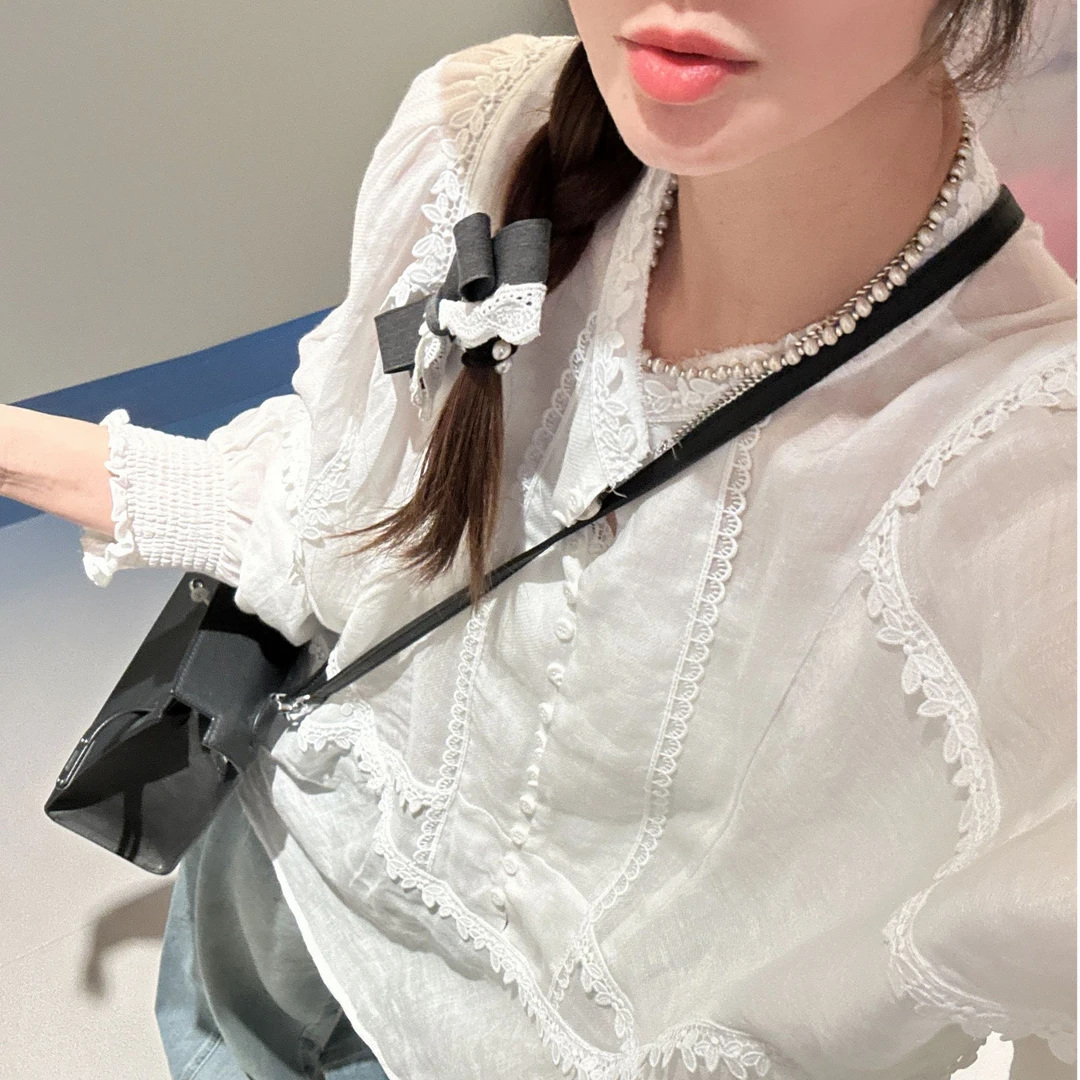 【大小姐家】欧韩货 时尚百搭蕾丝边长袖衬衫510523