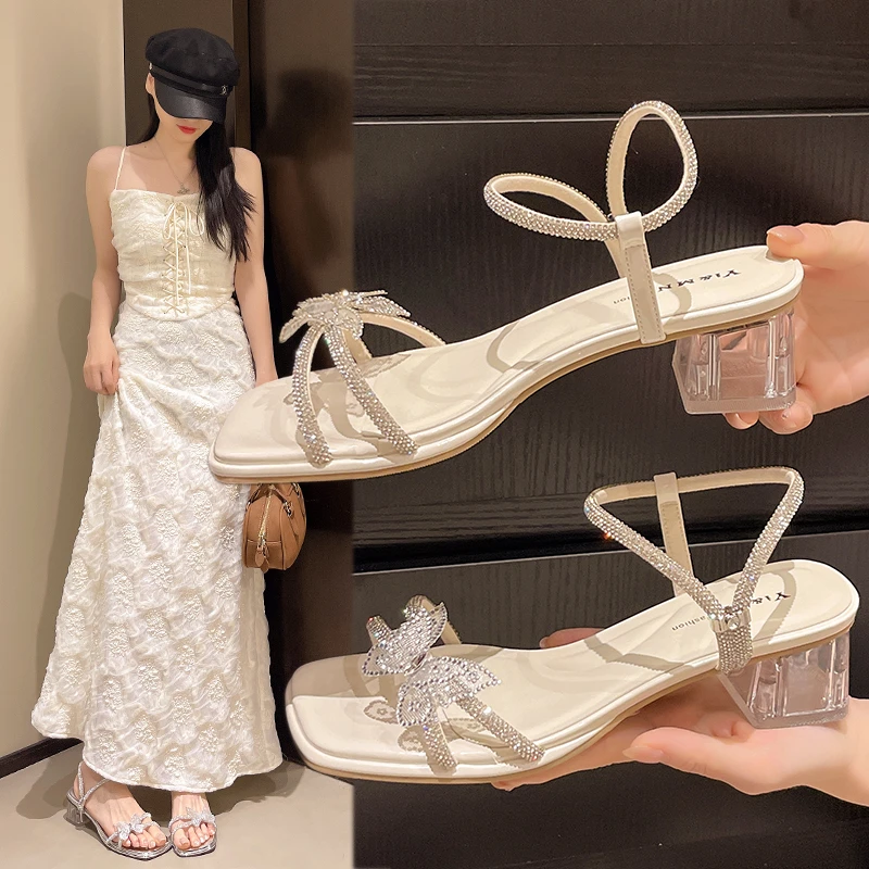 855-2粗跟时装凉鞋小个子露趾凉鞋仙女风职场休闲风