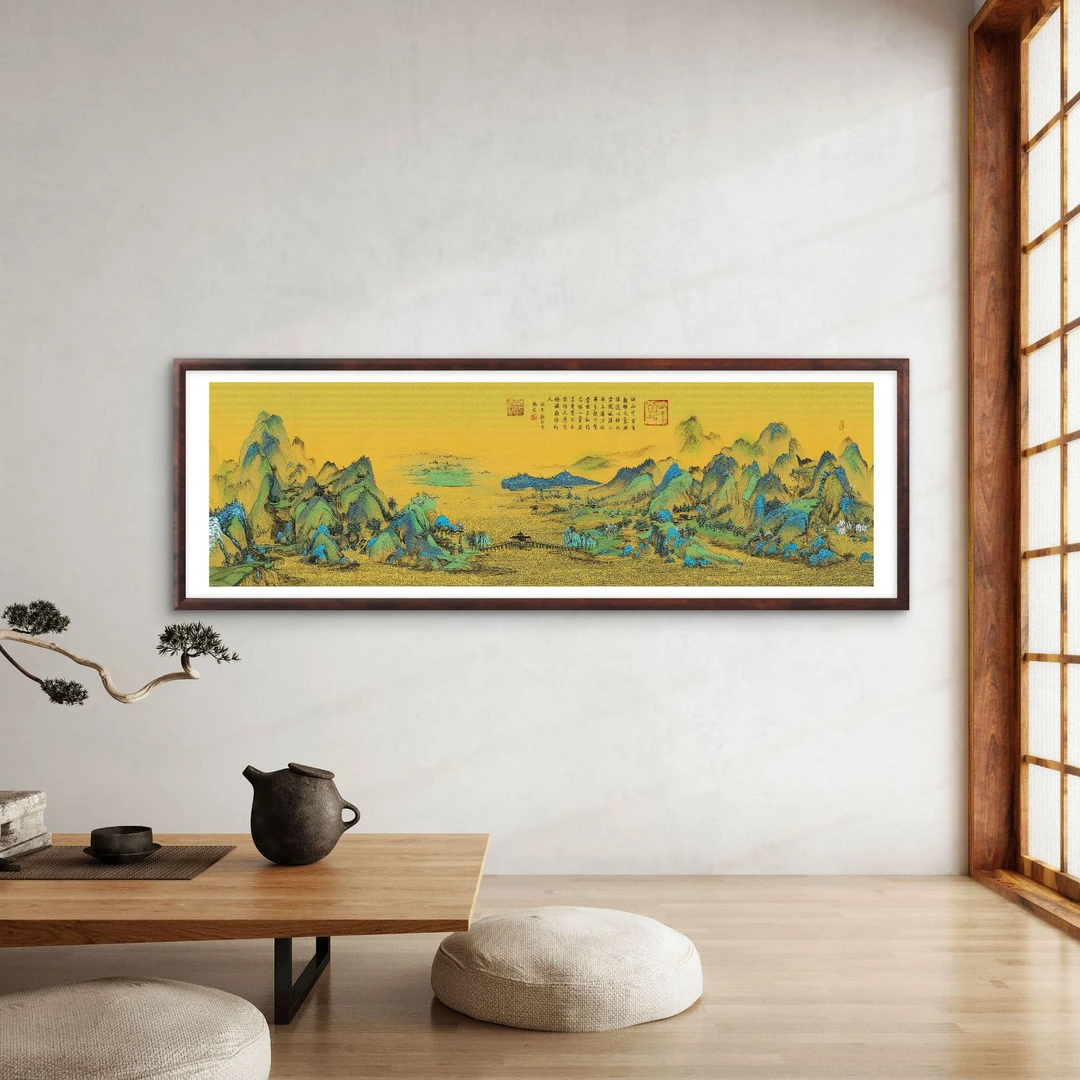 851-62*185千里江山中式装饰画实木框办公室玄关书房茶室客厅挂画