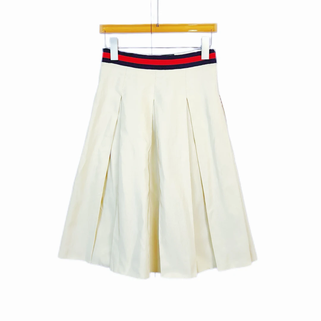 99新 GUCCI/古驰 011072 条纹拼接百褶短裙 36码