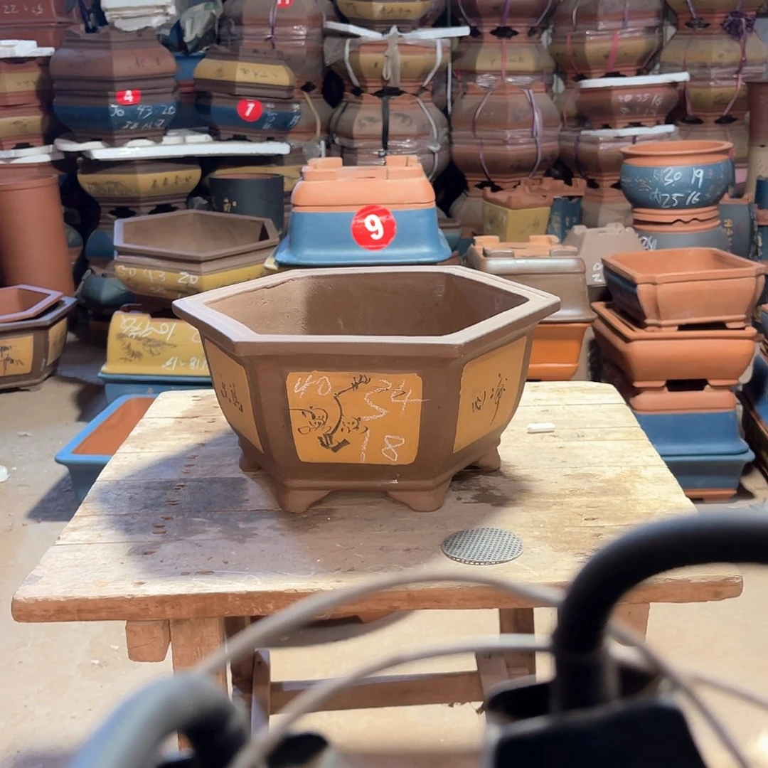 紫砂花盆六方盆一个