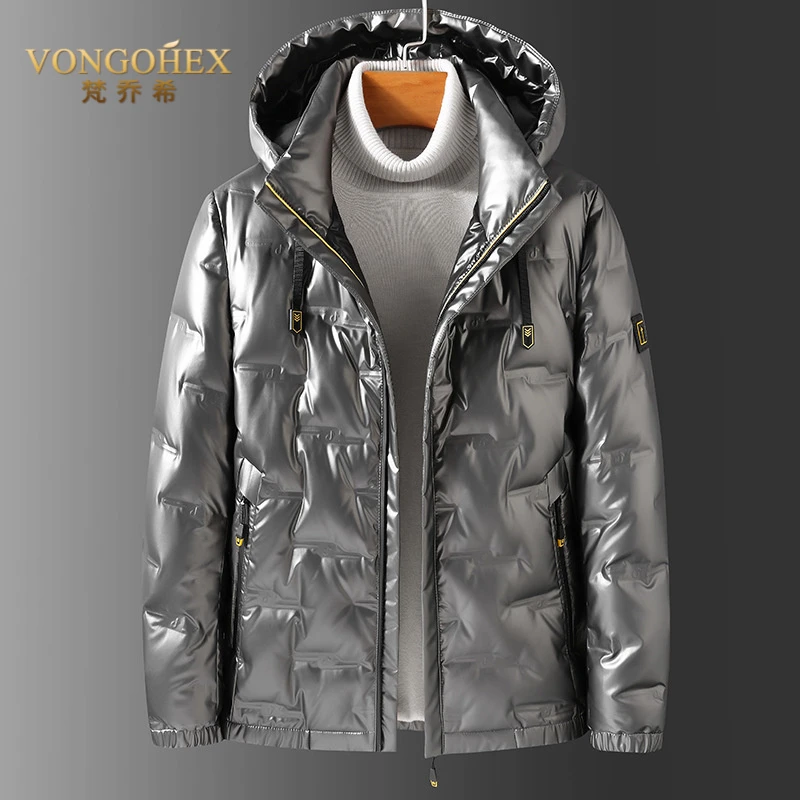 VONGOHEX亮面免洗羽绒服男士短款连帽冬季防风保暖外套帅气百搭