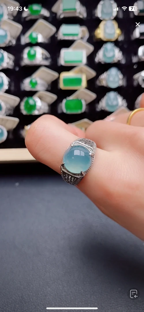 天然翡翠戒指s925银男戒