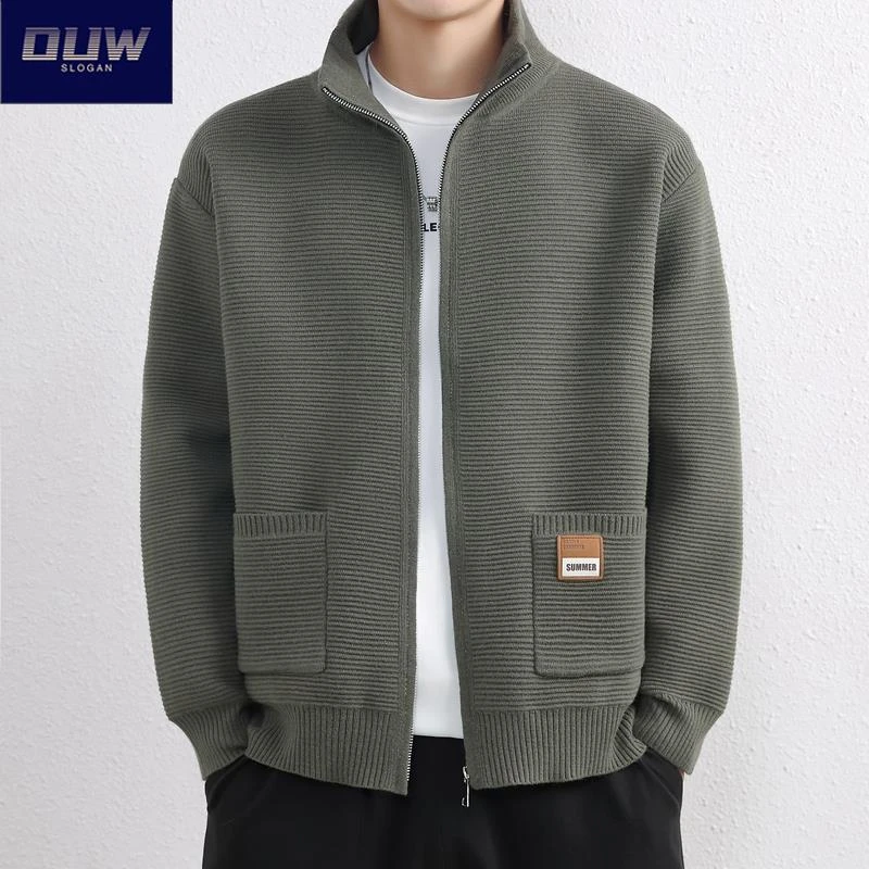 O.U.W潮牌宽松立领针织开衫外套2025男装秋冬季新款加厚休闲夹克
