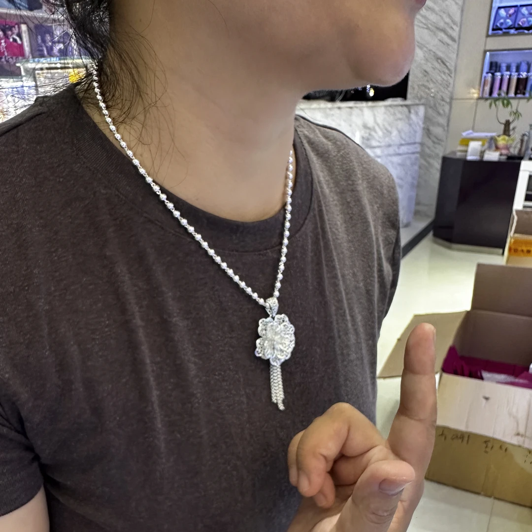 吊坠足银 黄飞达原创足银玫瑰项链长款