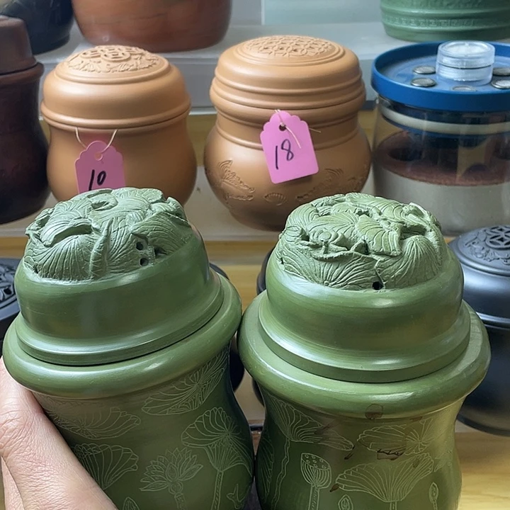 一对绿泥叫罐包邮