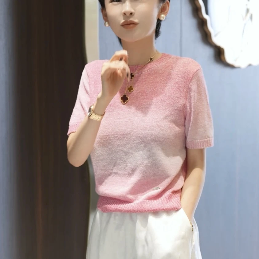 【轻岚云岫】休闲风进口和纸纱渐变色百搭T恤 MG8158