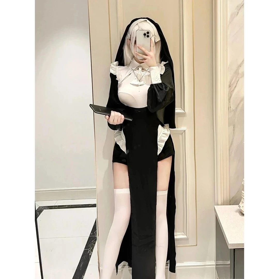 修女服cos御姐连衣裙性感高开叉修身抖音变装制服万圣节cos服装
