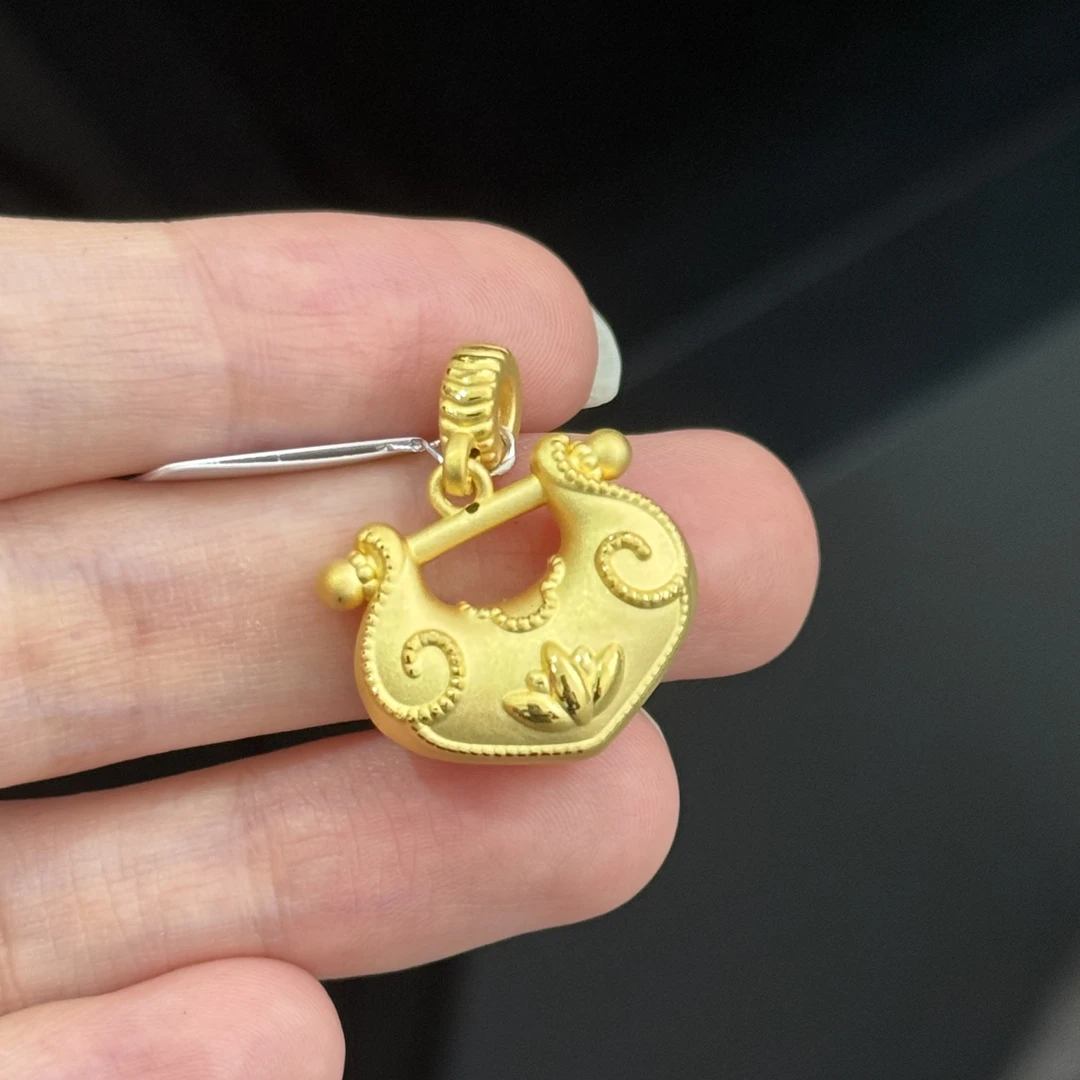 3D莲花锁吊坠 足金999 双面