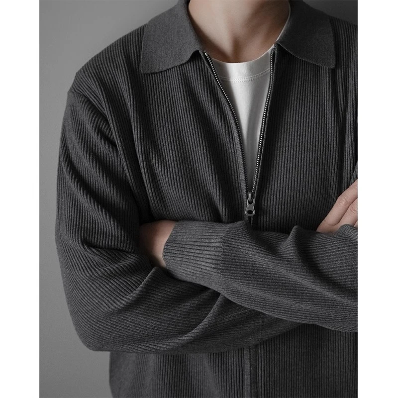 Moleubak 轻熟风男士混纺针织衫毛衣拉链翻领长袖春秋保暖外套