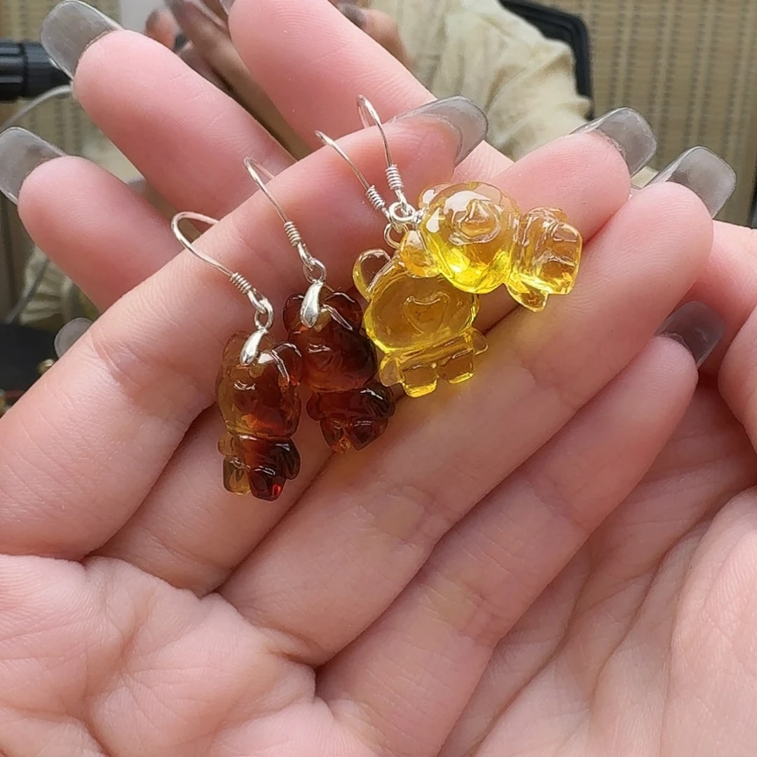 未镶嵌琥珀裸石小熊耳钩