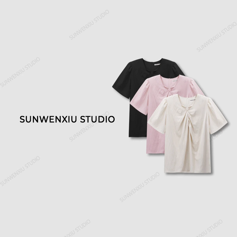 swx studio3店 “扭结衬衣”精致感百搭通勤显瘦高品质短袖衬衣