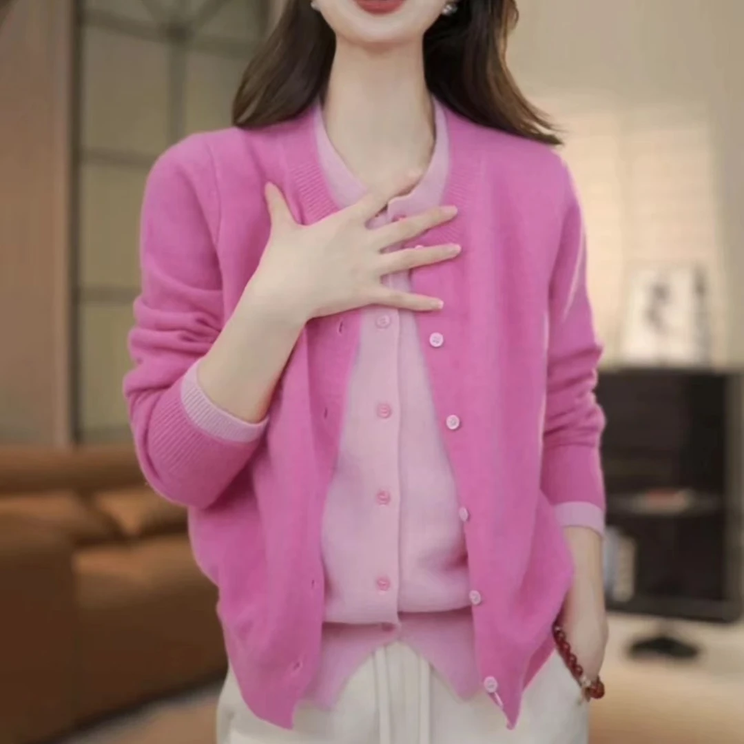 高级感假两件秋冬毛衫圆领开衫女外套针织衫2025百搭小香风上衣