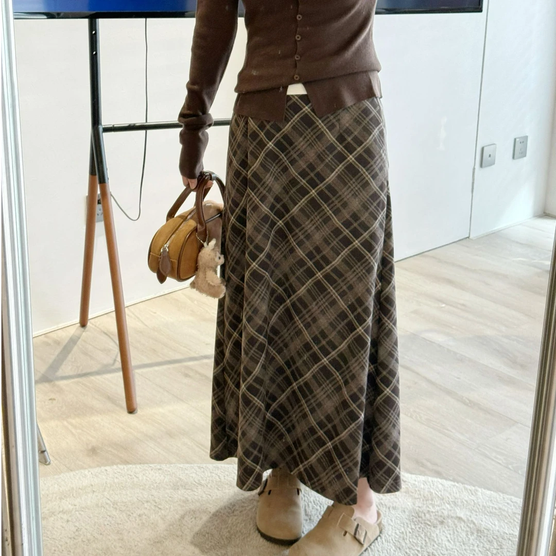 高腰格子显瘦法式A字裙半身裙女装少女风时尚秋冬
