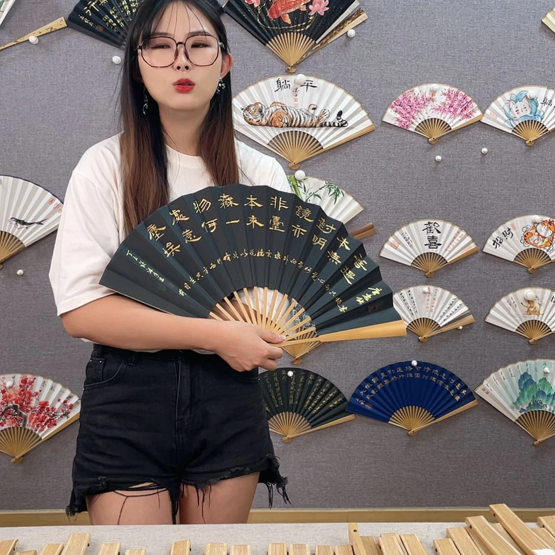 国画10寸玉竹-纯手绘-文玩扇骨（默认粘好）