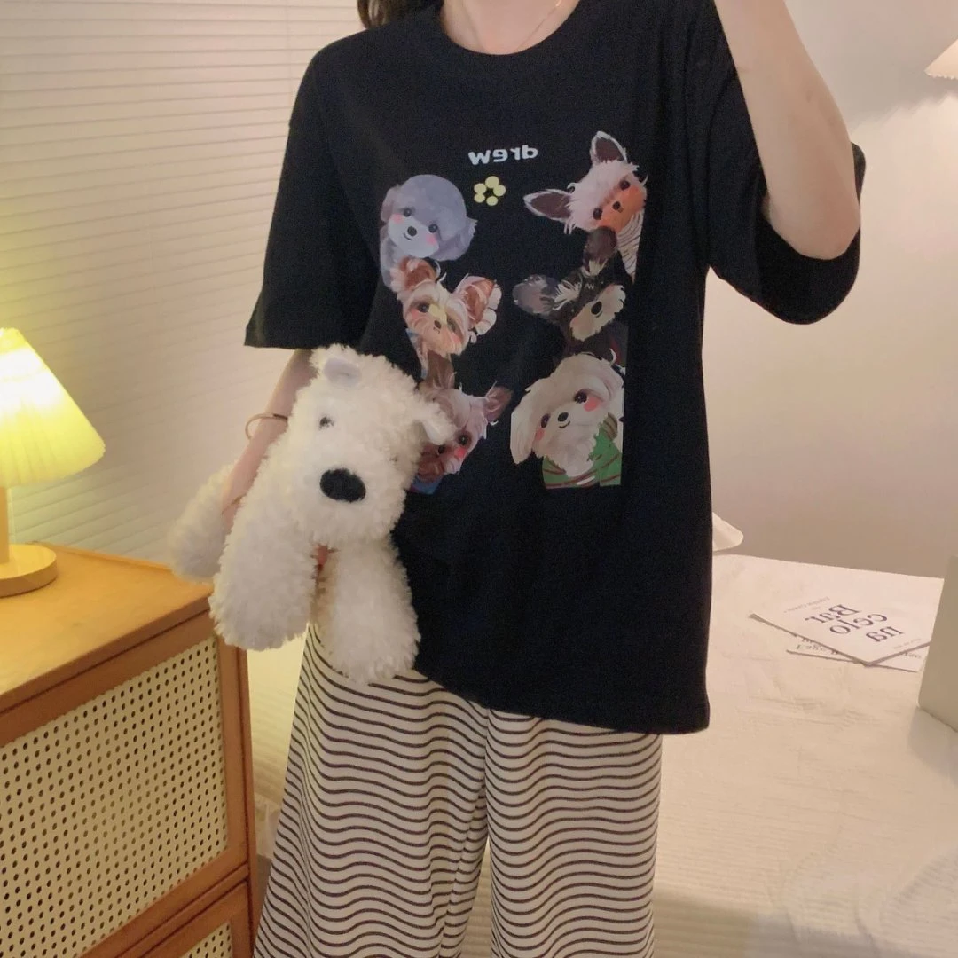 3320西高地2025新款大码睡衣女家居服套装情侣睡衣圆领短袖长裤