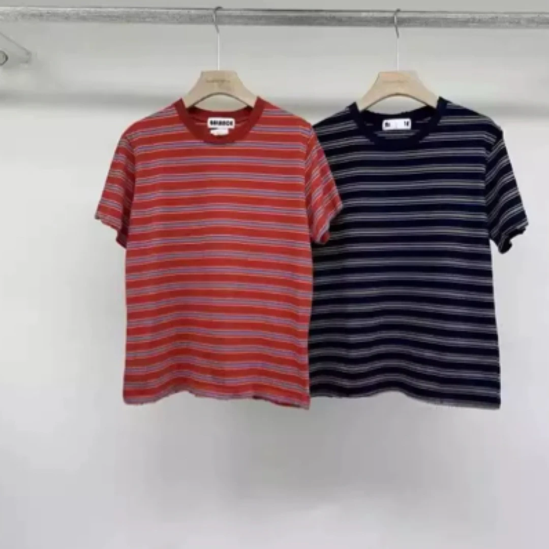 现韩国东大门代balance女2025夏季经典圆领条纹破洞休闲短袖T恤