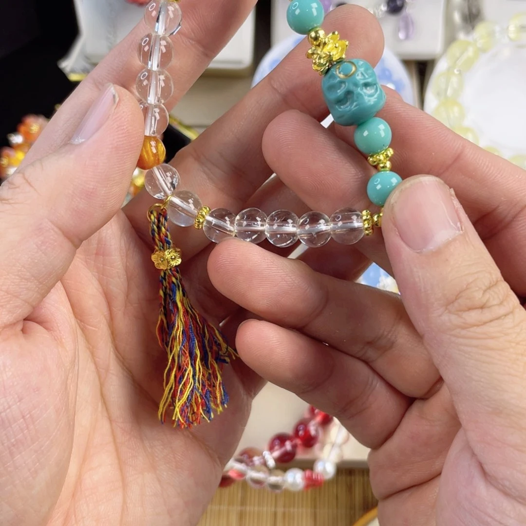 水晶手串银S800镀金镶嵌