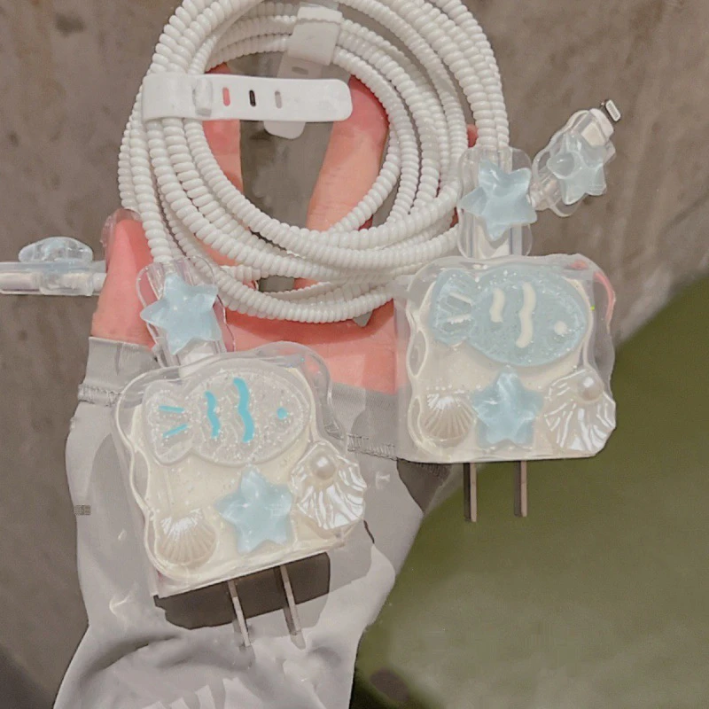 滴胶贝壳小鱼数据线保护套20w适用于苹果iphone14手机快充13壳15