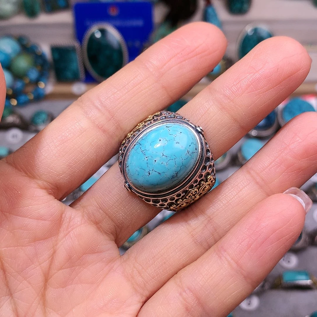 绿松石挂件银S925镶嵌