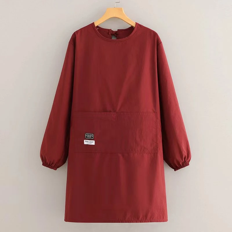 新款不粘毛长袖罩衣围裙厨房做饭防油污上班透气耐磨工作服印字