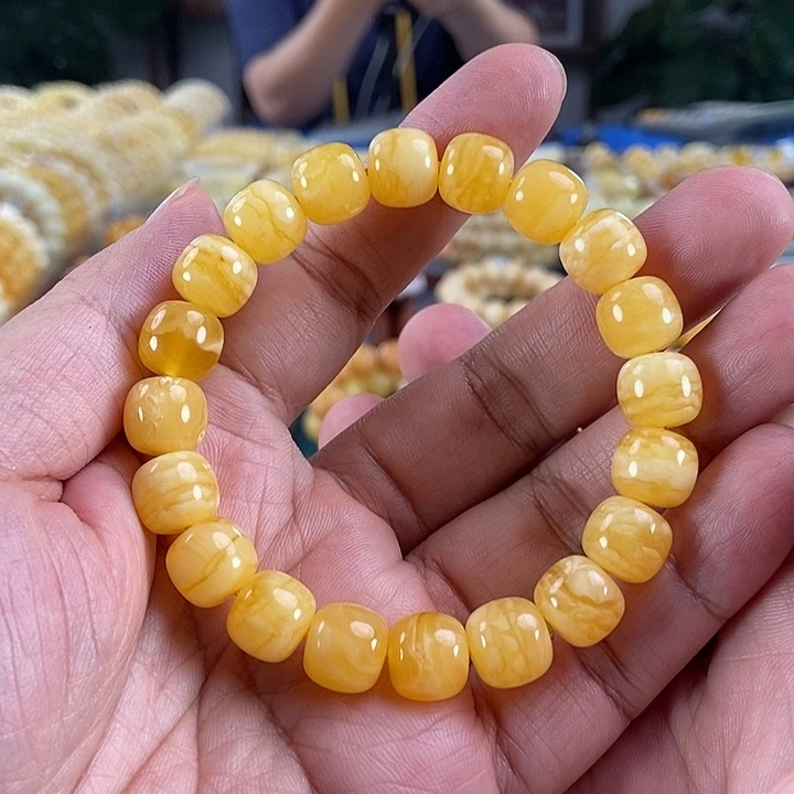琥珀未镶嵌珠宝奇石11橘虎皮纹同料串16.4