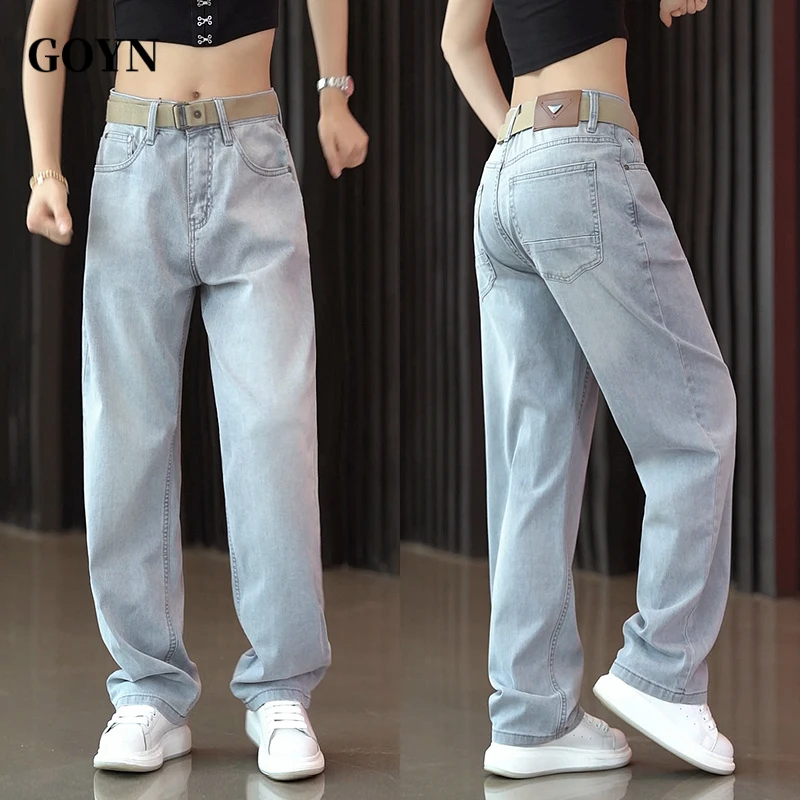 GOYN春夏季男士美式复古高级感牛仔裤潮流男装宽松阔腿直筒休闲裤