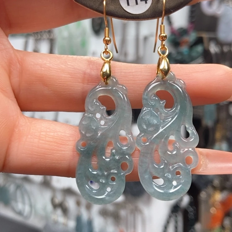 【闪购商品】翡翠耳饰银S925镀金镶嵌