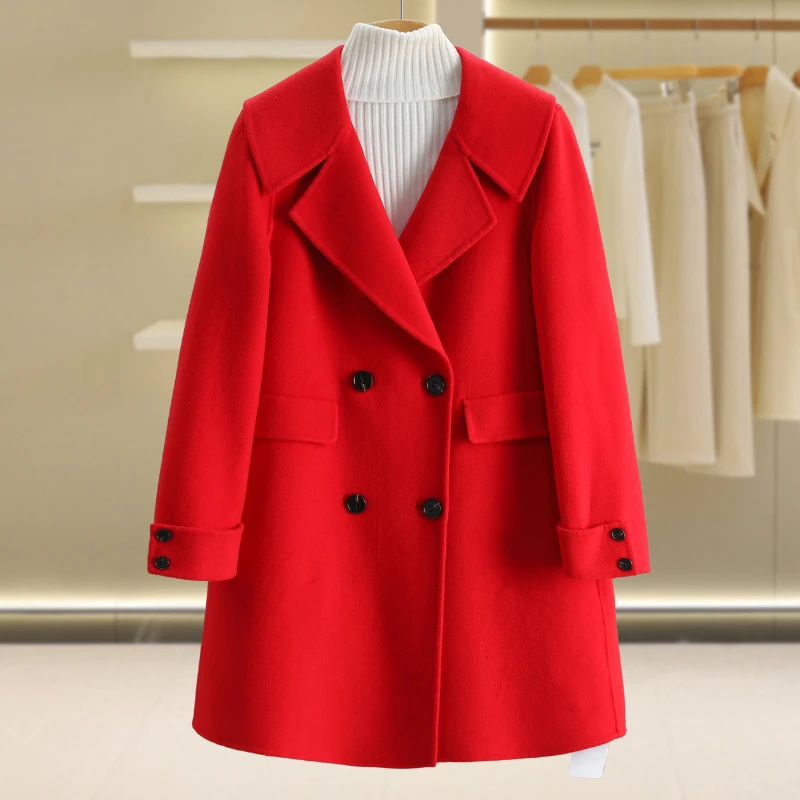 【伍莎-自营】大方领宽松中长款双面呢外套#RIM38B019