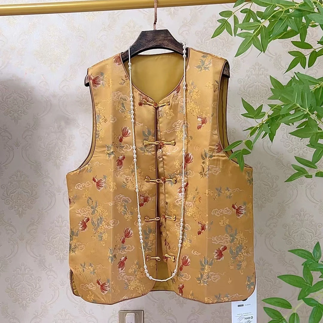 大聪春季新款金鱼新中式马甲胖妹妹宽松显瘦大码坎肩200斤20158