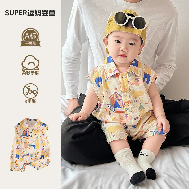 新生婴儿衣服夏季超萌可爱卡通连体衣百天宝宝夏装无袖短爬外出服