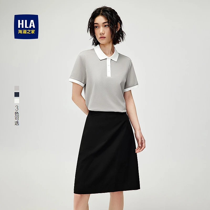 【弹柔珠地】HLA海澜之家POLO衫女25新休闲翻领短袖女装夏季