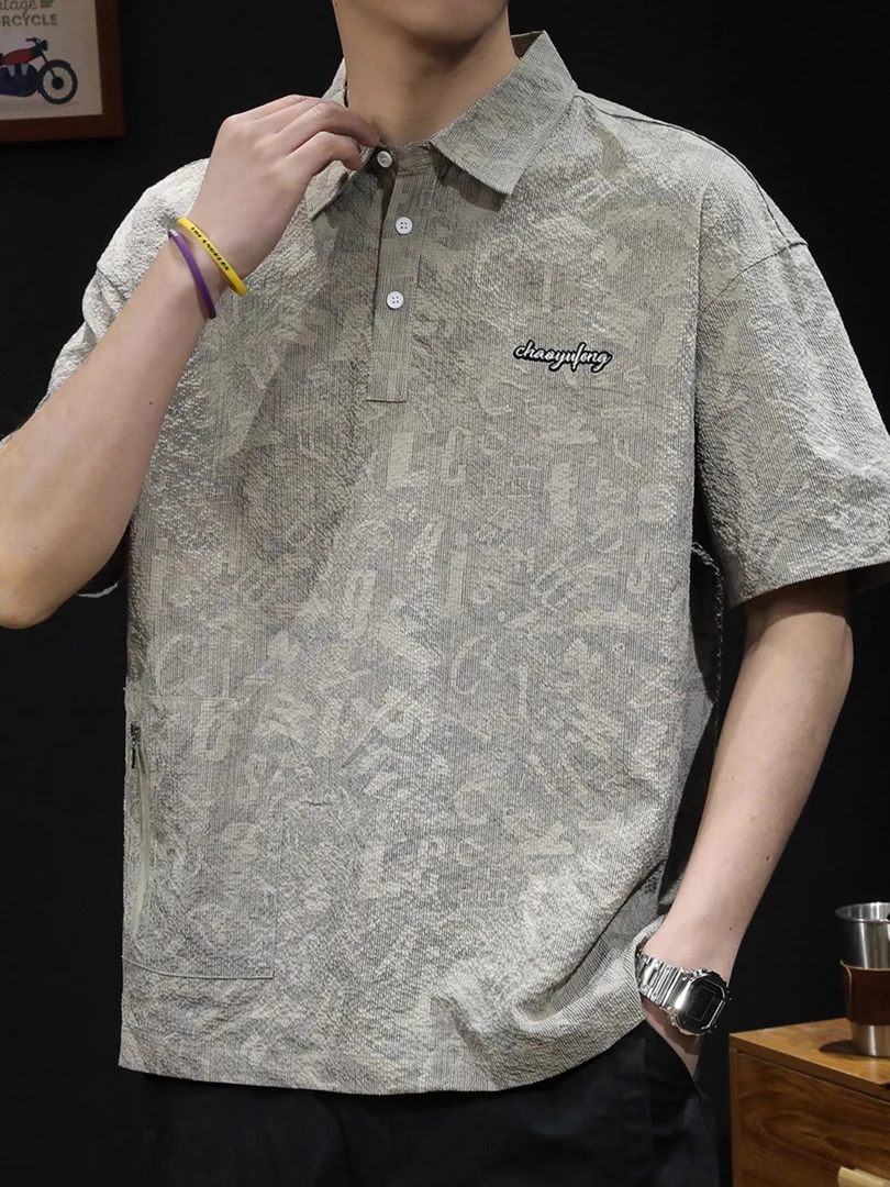美式翻领polo衫男短袖t恤男士夏季宽松大码潮牌2025新款男款体恤