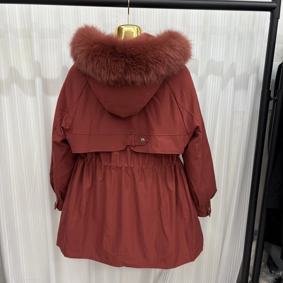 狐狸毛领狐狸门襟内胆女士皮草派克服枫叶红内胆可拆卸百搭时尚