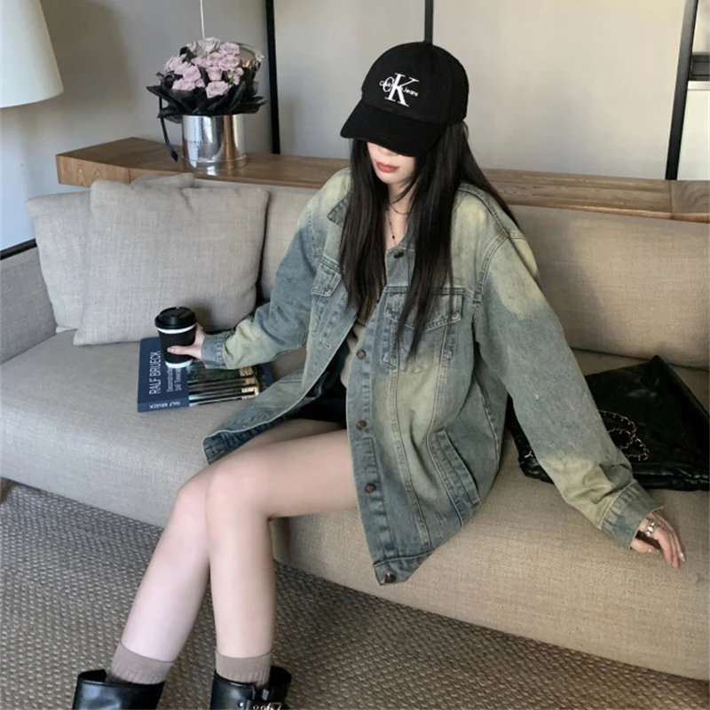 复古水洗秋季牛仔外套女休闲春秋少女美式新款宽松夹克显瘦上衣