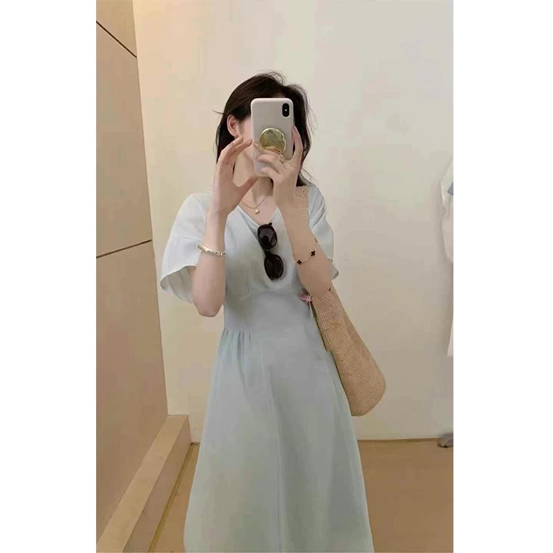 阿球【孤品 苎麻天丝连衣裙】夏季新款高腰设计微胖女