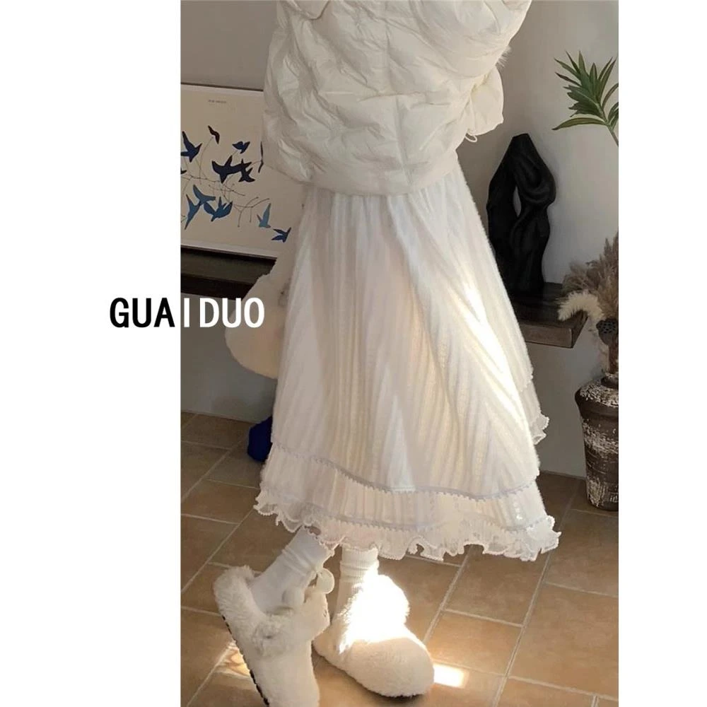 法式超仙气质白色半身裙女2025春秋中长款温柔风仙女裙百搭a字裙